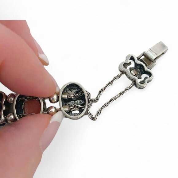 Vintage Victorian Sterling Silver Revival Slide Charm Bracelet w/ Travel Bag - Picture 8 of 9